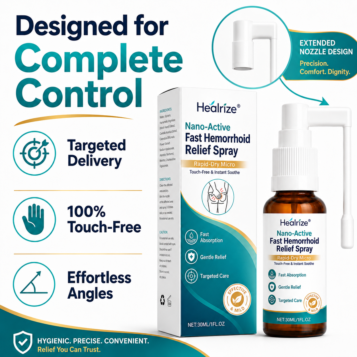 🌿👨‍⚕️Healrize® Nano-Active Fast Hemorrhoid Relief Spray | Rapid-Dry Micro-Mist with Essential Oils, Touch-Free & Instant Soothe